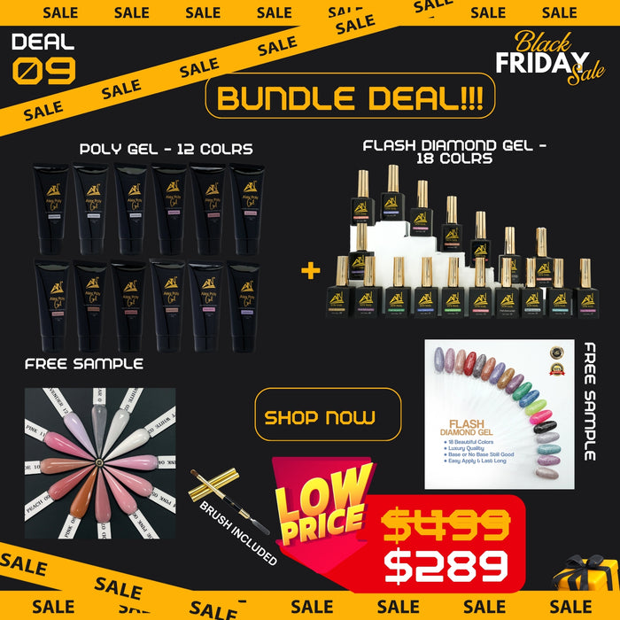 BLACK FRIDAY 2025 [09] - BUNDLE 1 SET POLY GEL 12 COLORS + 1 SET FLASH DIAMOND GEL 12 COLORS