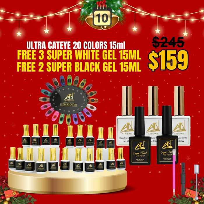 Ultra Cat Eye 20 Colors 15ml | Free 3 Super White 15ml + Free 2 Super Black Gel 15ml