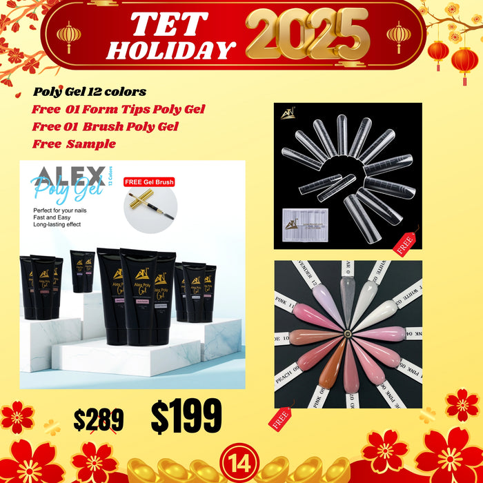 Tet Holiday 2025 - Poly Gel 12 colors Free 01 Form Tips Poly Gel, 01  Brush Poly Gel, Free Sample