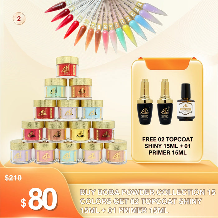 FS0918 – Buy Boba Powder Collection 15 Colors, Get 2 Shiny Top Coat + 1 Primer