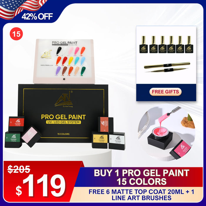 [JULY 4TH] Buy 1 Pro Gel Paint – 15 Colors – Get 6 Matte Top Coat + 1 Brush Line art F REE (15)