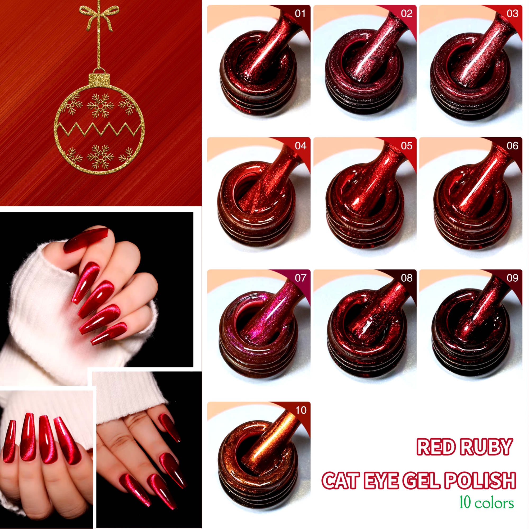 Red Ruby Cat Eye - Set 10 Colors