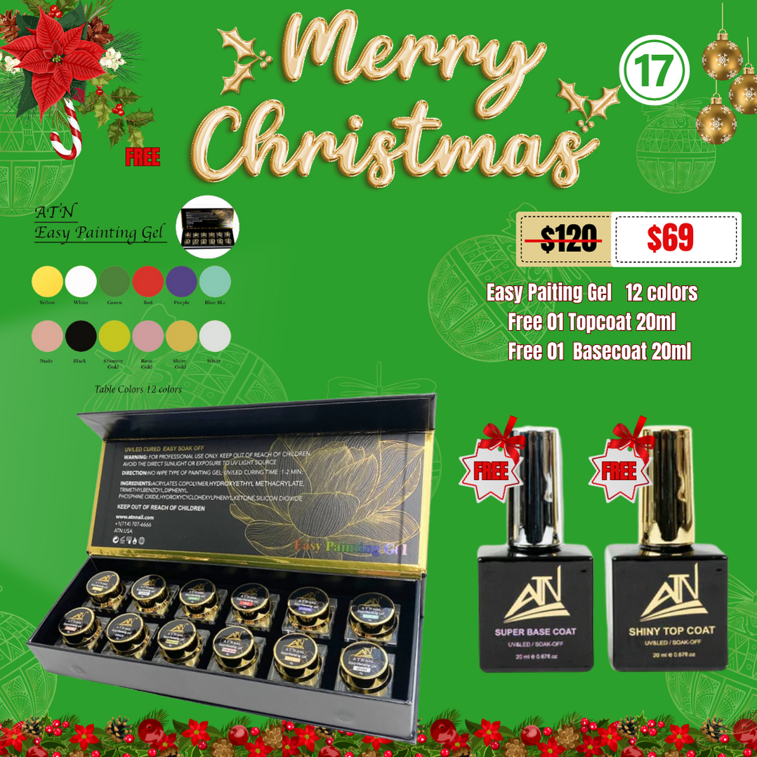 CHRISTMAS 2024 Easy Paiting Gel 12 Colors FREE 01 Topcoat 20ml & FREE