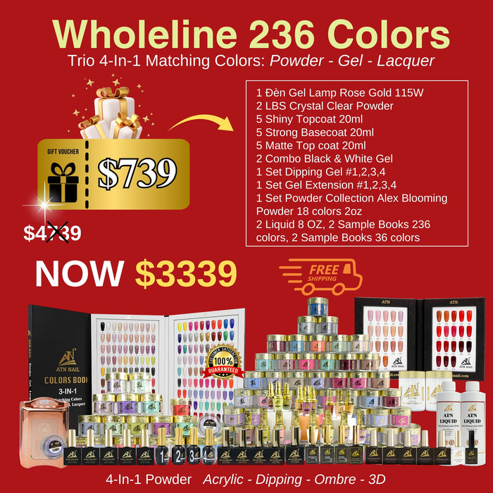 WHOLELINE 236 COLORS TRIO 4 IN 1 MATCHING - ACRYLIC, DIPPING, OMBRE, 3D, GEL PLOLISH, LACQUER