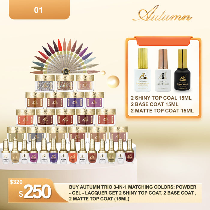 Mid-Autumn Festival – Buy Autumn Trio 3-in-1 Matching Colors Powder + Gel + Lacquer, Get Free Top & Base Coats