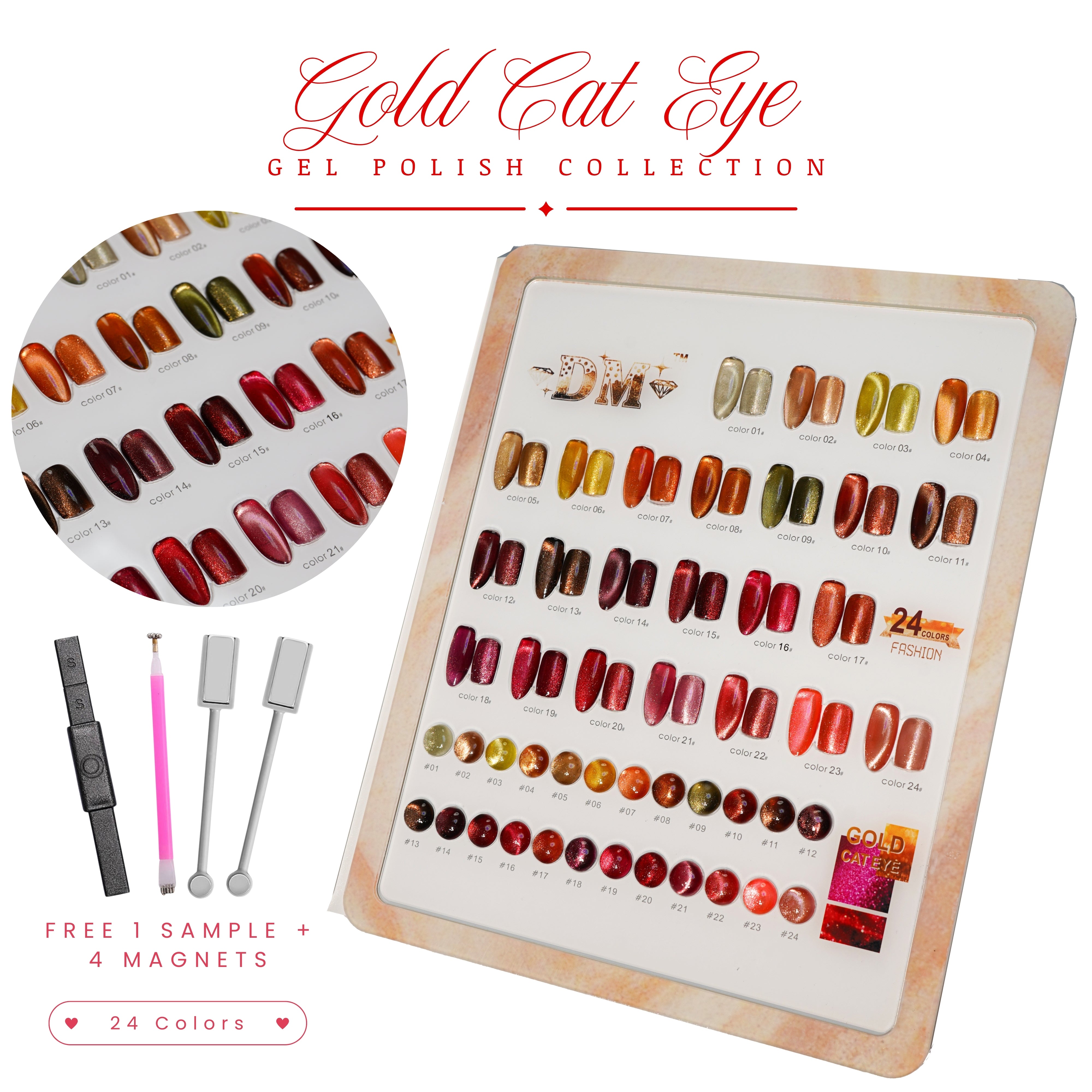 Gold Cat Eye Gel Polish - Set 24 colors | DM Collection