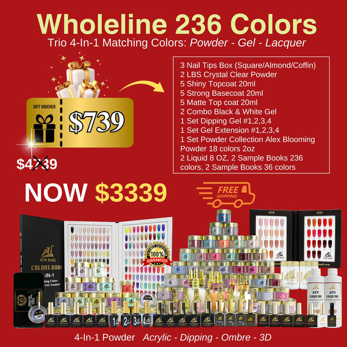 WHOLELINE 236 COLORS TRIO 4 IN 1 MATCHING - ACRYLIC, DIPPING, OMBRE, 3D, GEL PLOLISH, LACQUER