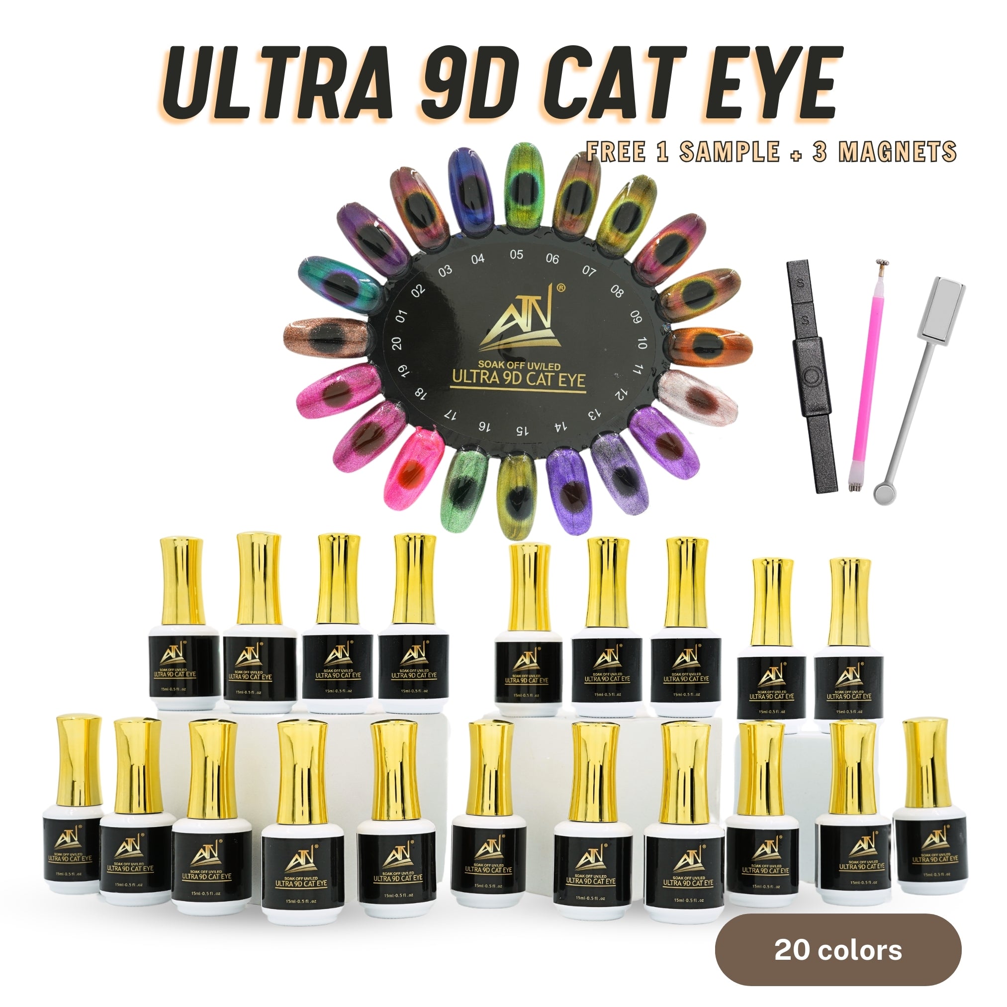 Sơn gel mắt mèo ATN ULTRA 9D 15 ml | Bộ 20 màu