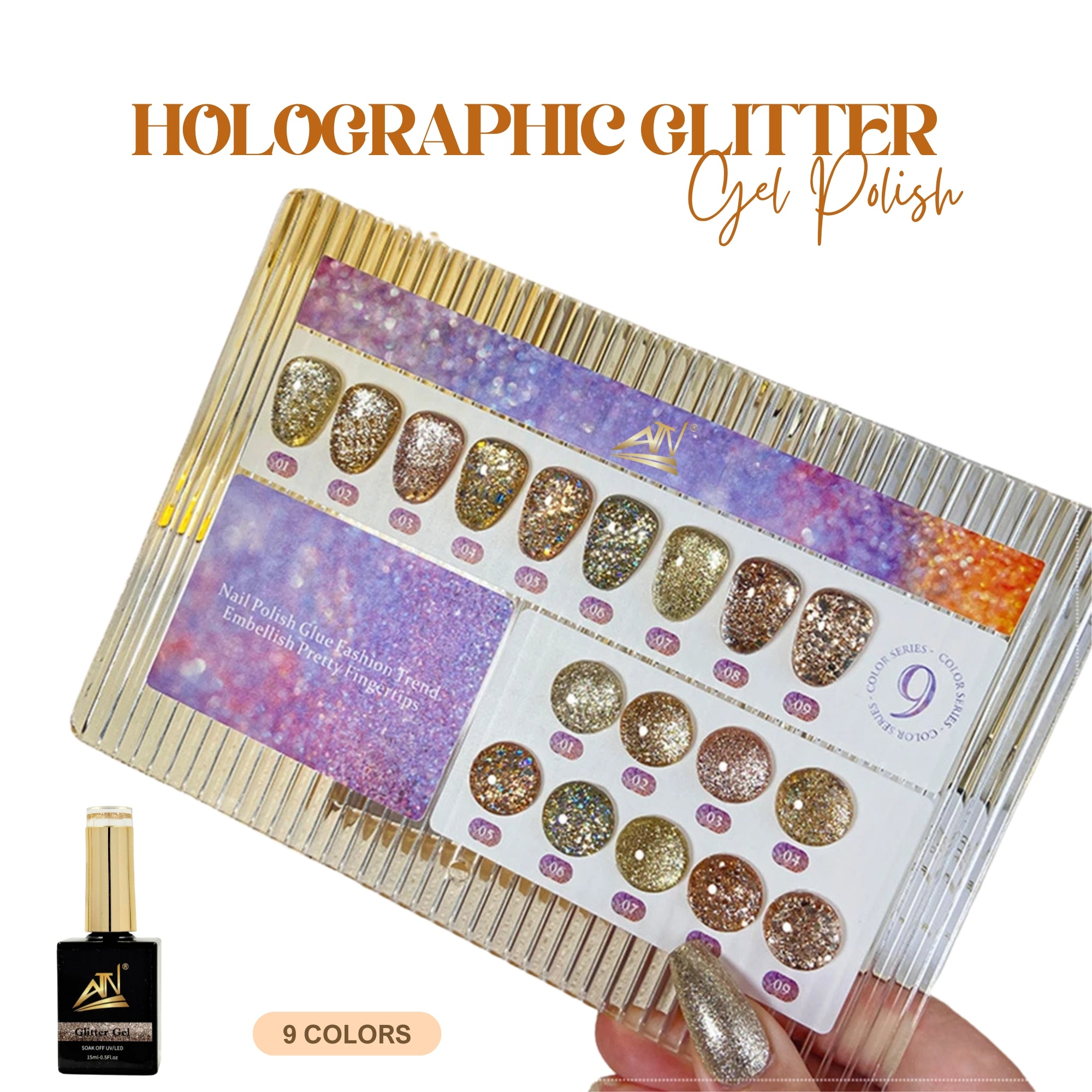 ATN Holographic Glitter Gel Polish - Set 9 Colors