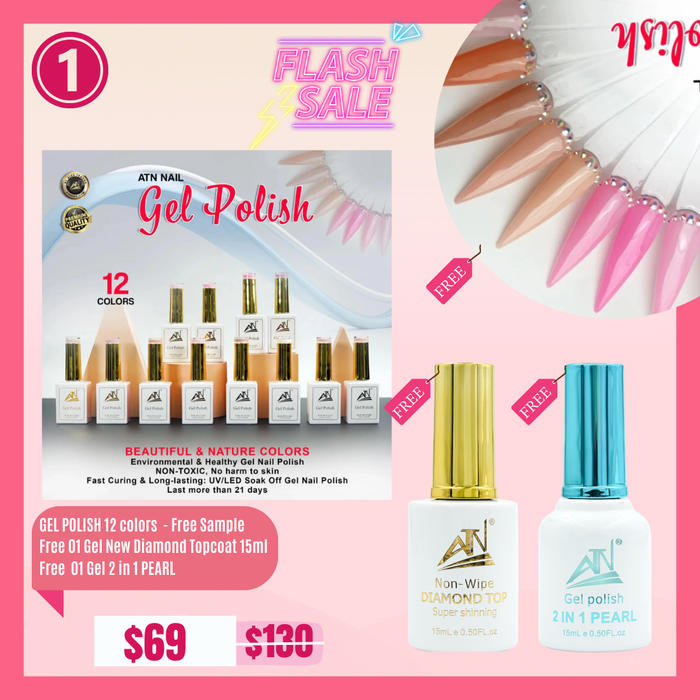 FS01 Gel Polish 12 colors Free Sample , Free 01 New Diamond Topcoat  & Free 01 Gel Pearl 2 in 1