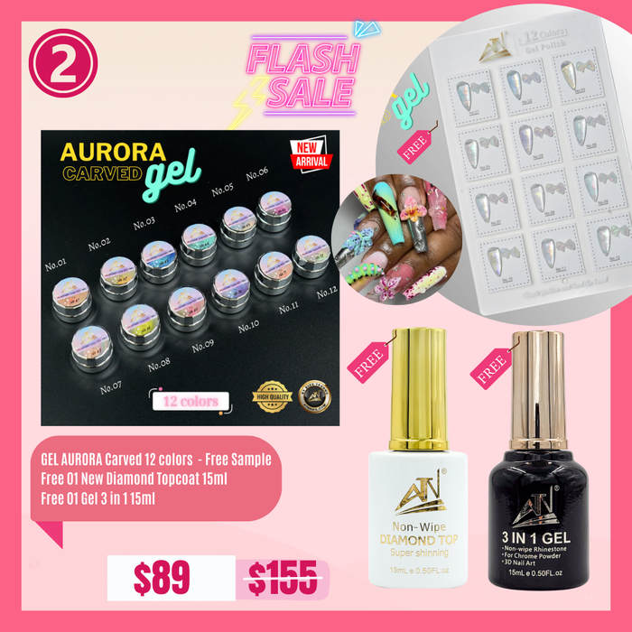 FS02 Gel Aurora Craved  Free Sample , Free 01  New Diamond Top coat 15ml & Feww 01 New Gel 3 in 1