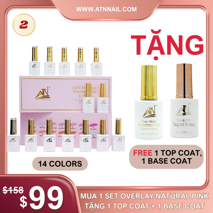 FS1002 - 1 Set Overlay Natural Pink 14 Colors - Free Top & Base Coat