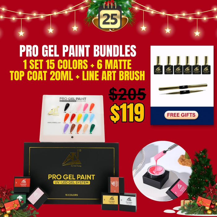 Pro Gel Paint Bundle | 1 Set 15 Colors + 6 Matte Top Coat 20ml + 1 Line Art Brush