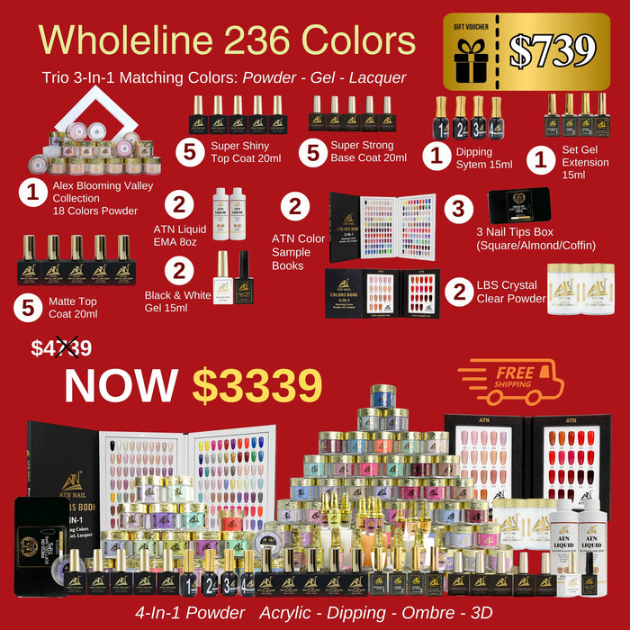 WHOLELINE 236 COLORS TRIO 4 IN 1 MATCHING - ACRYLIC, DIPPING, OMBRE, 3D, GEL PLOLISH, LACQUER