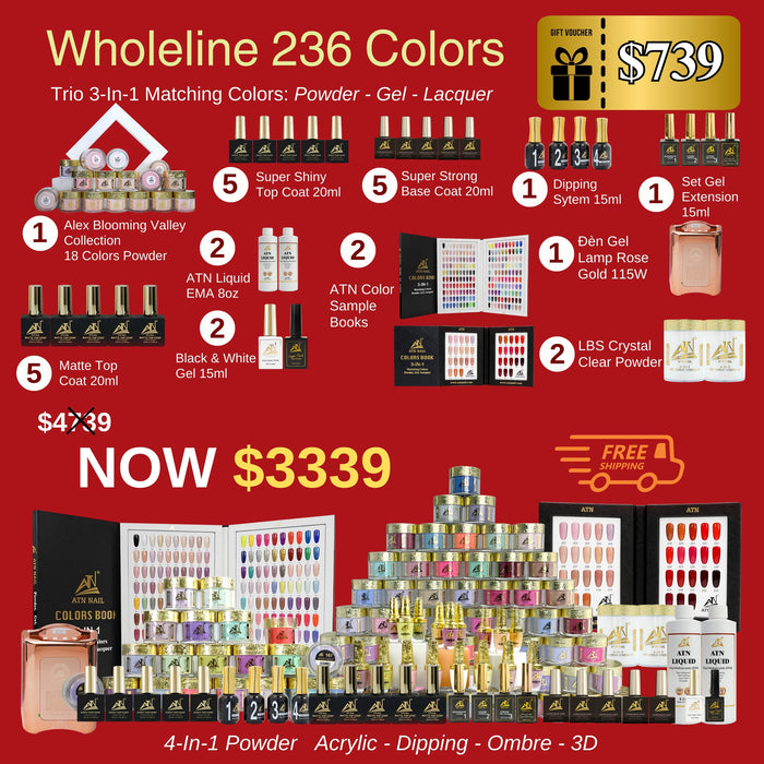 WHOLELINE 236 COLORS TRIO 4 IN 1 MATCHING - ACRYLIC, DIPPING, OMBRE, 3D, GEL PLOLISH, LACQUER