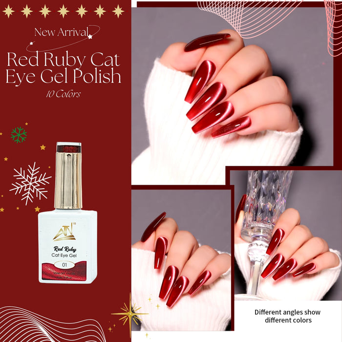 ATN Fashion Nail Art - Red Ruby Cat Eye Gel Nail Polish 10 colors