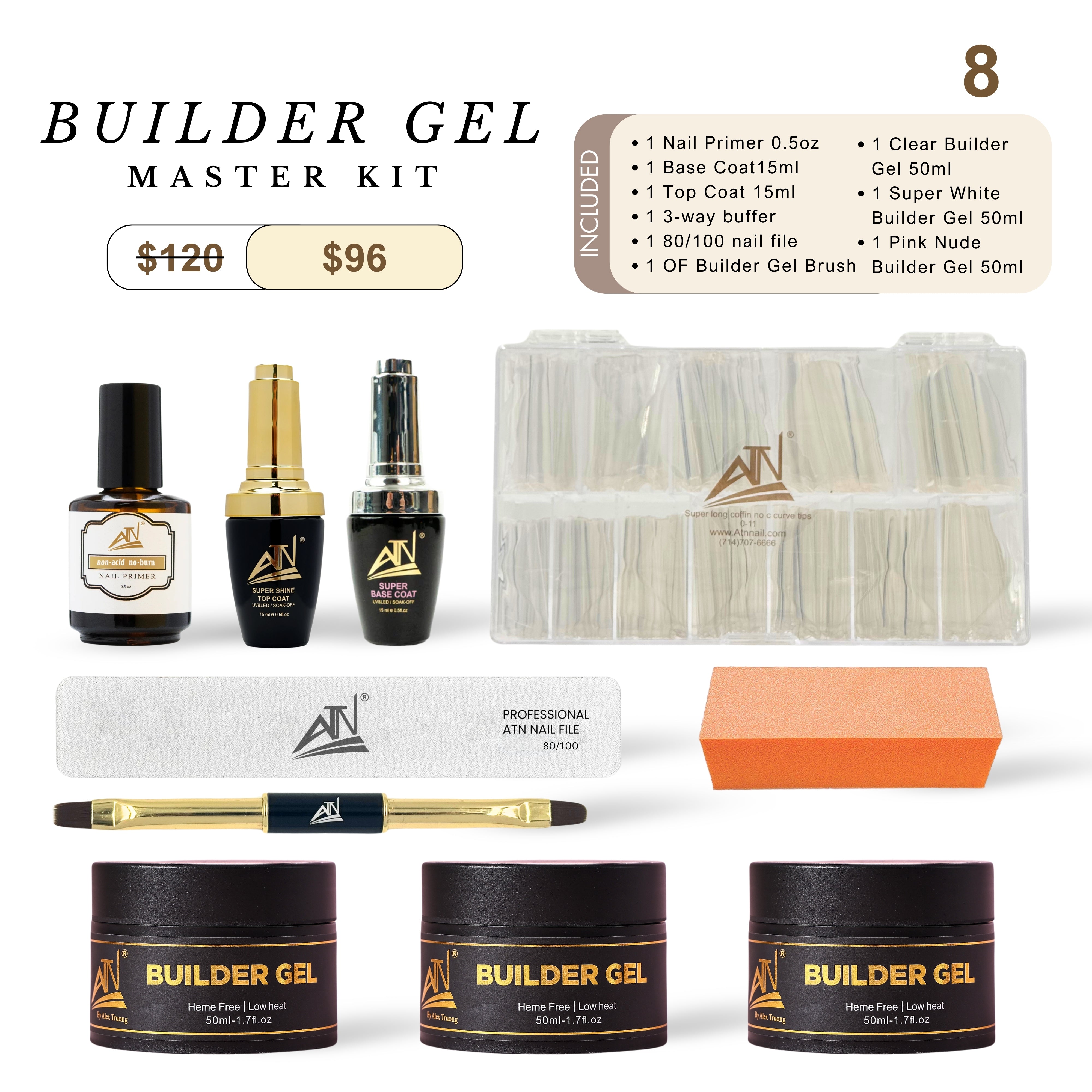 ATN Kit #8 - ATN Builder Gel Master Kit - For Professional Nail Techs