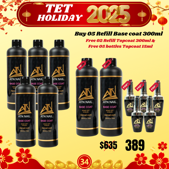 Tet Holiday 2025 - Tet Holiday 2025 - REFILL STRONG BASE COAT 300ml Buy 05 get Free 02 FREE + 05 Base coat 15ml