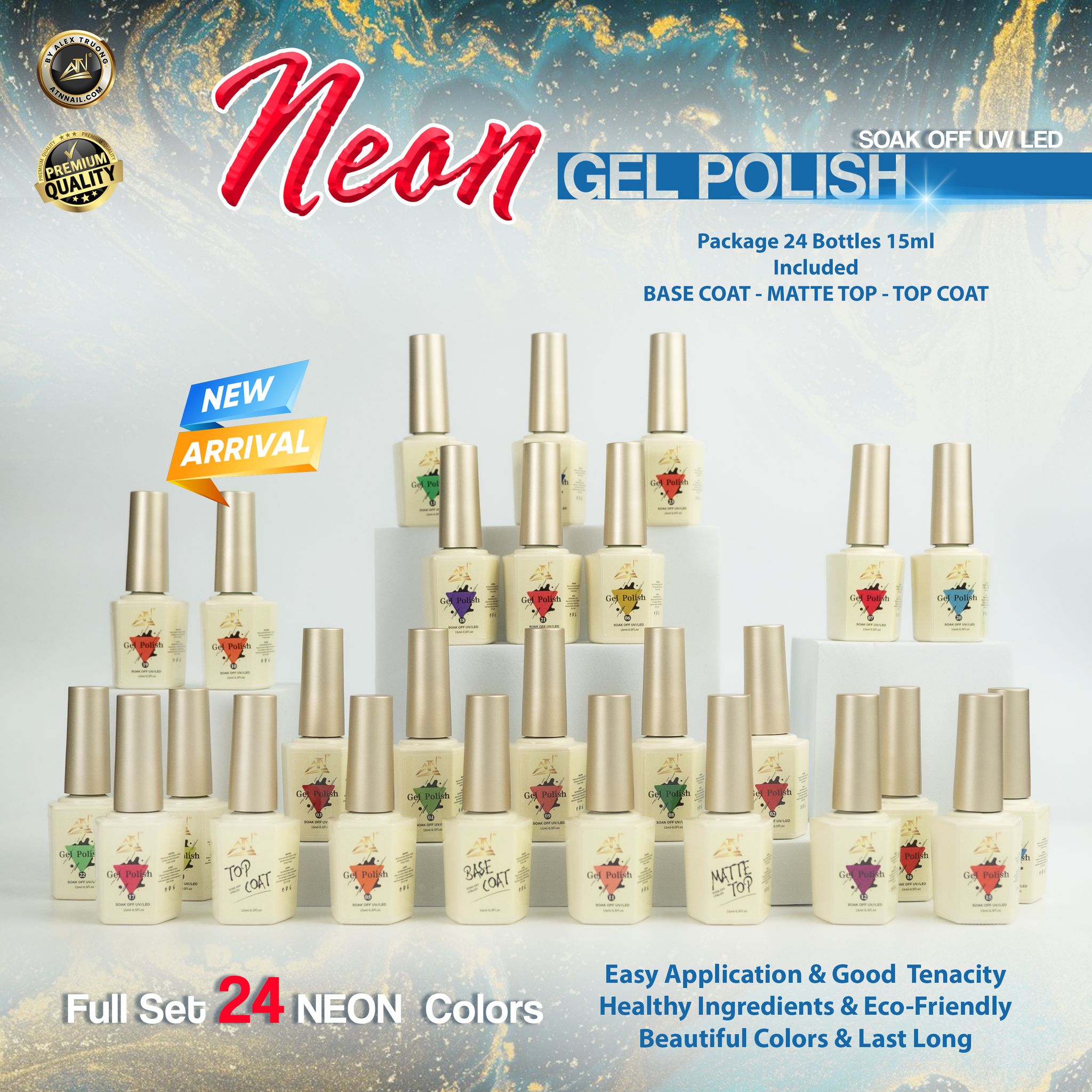 ATN GEL POLISH - NEON COLORS | SET 24 Colors