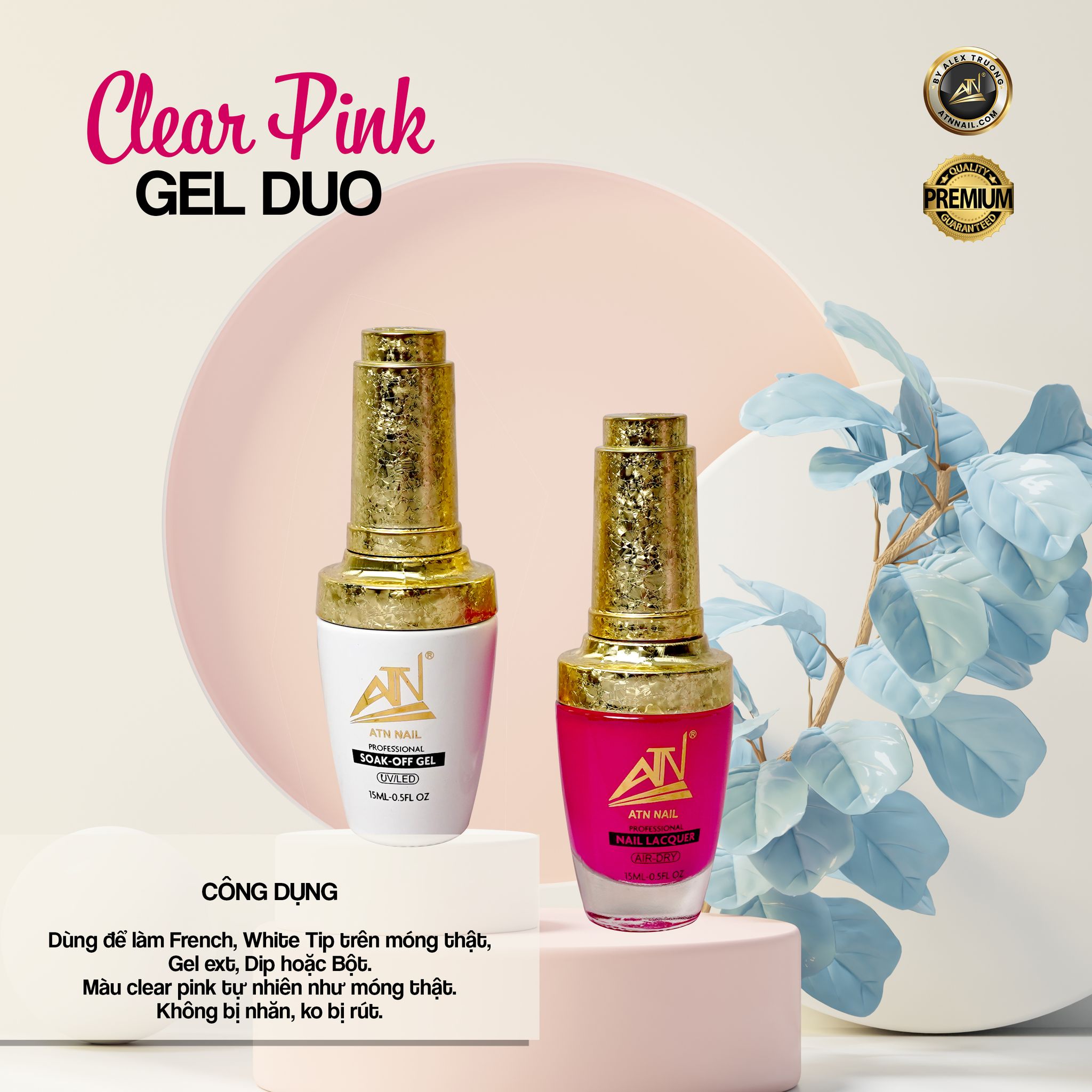 ATN CLEAR PINK GEL DUO CHO MÓNG TAY PHÁP