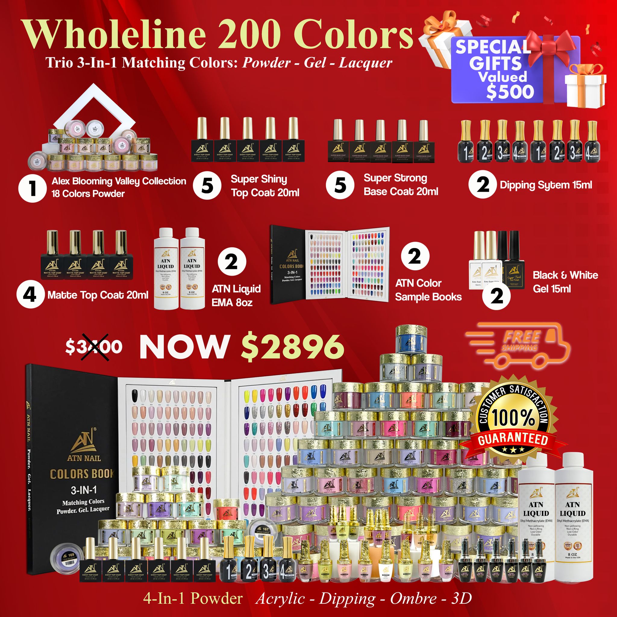 Whole Line 200 Colors  (From #1 -> #200) – Trio 3 in 1 (Powder-Gel-Lacquer)