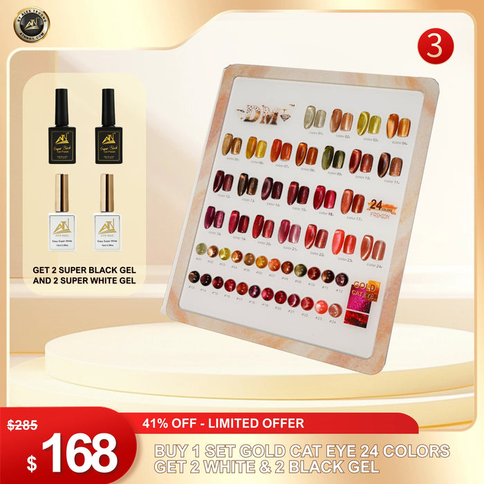 FS0909 – Buy 1 Gold Cat Eye 24 Colors, Get 2 White + 2 Black Gel