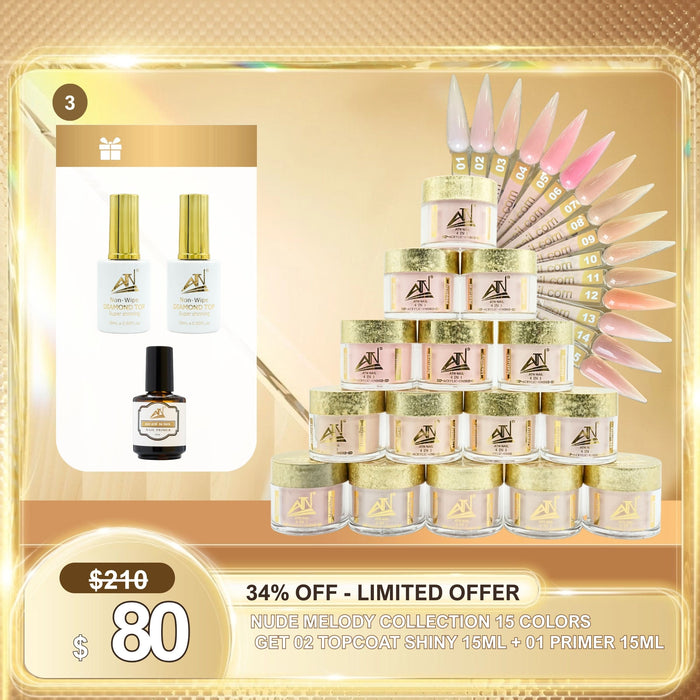 FS0926 - Nude Melody Collection 15 colors  Get 02 Topcoat shiny 15ml + 01 Primer 15ml