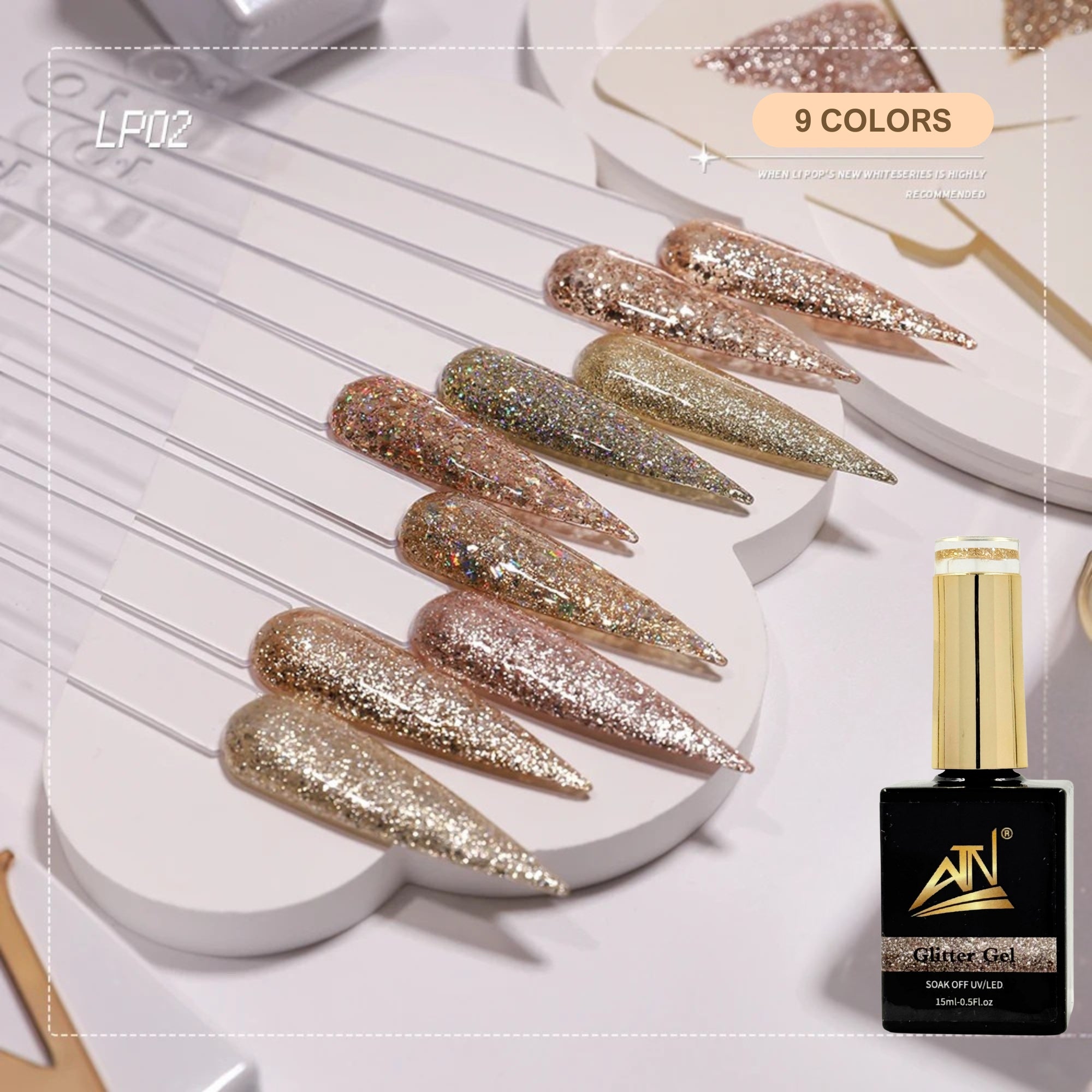 ATN Holographic Glitter Gel Polish - Set 9 Colors