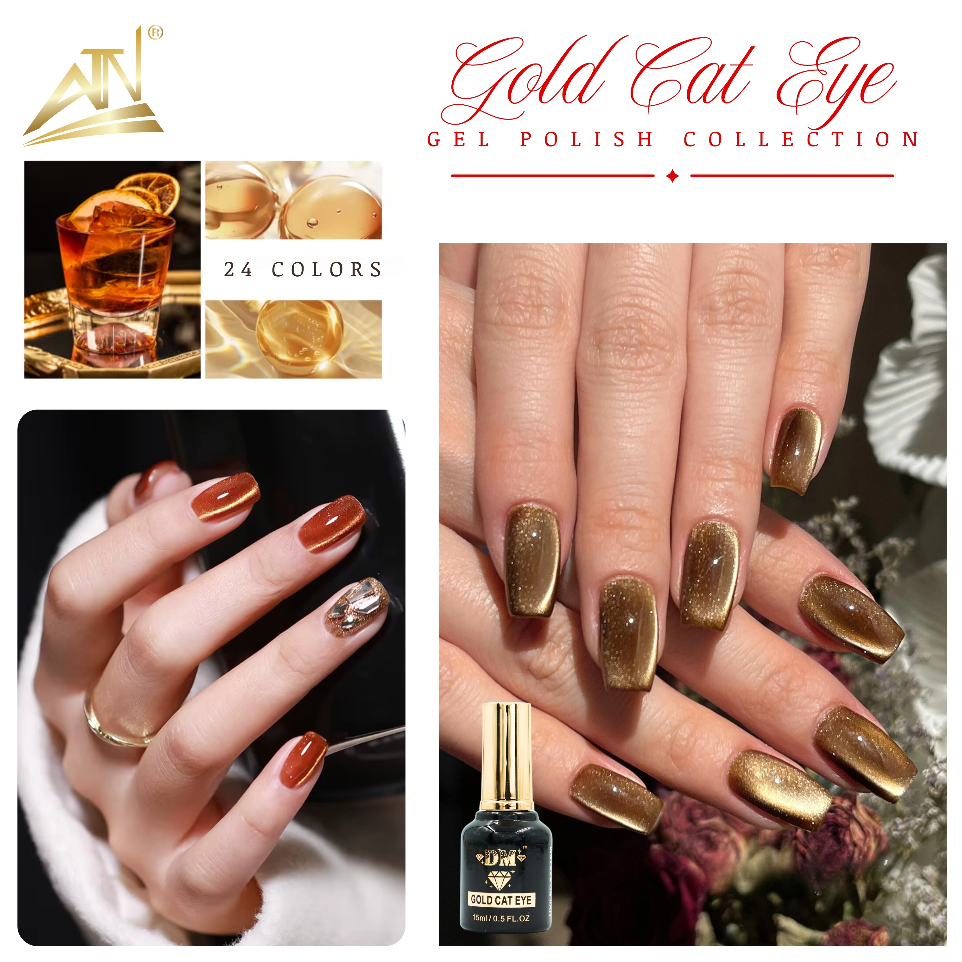 Gold Cat Eye Gel Polish - Set 24 colors | DM Collection
