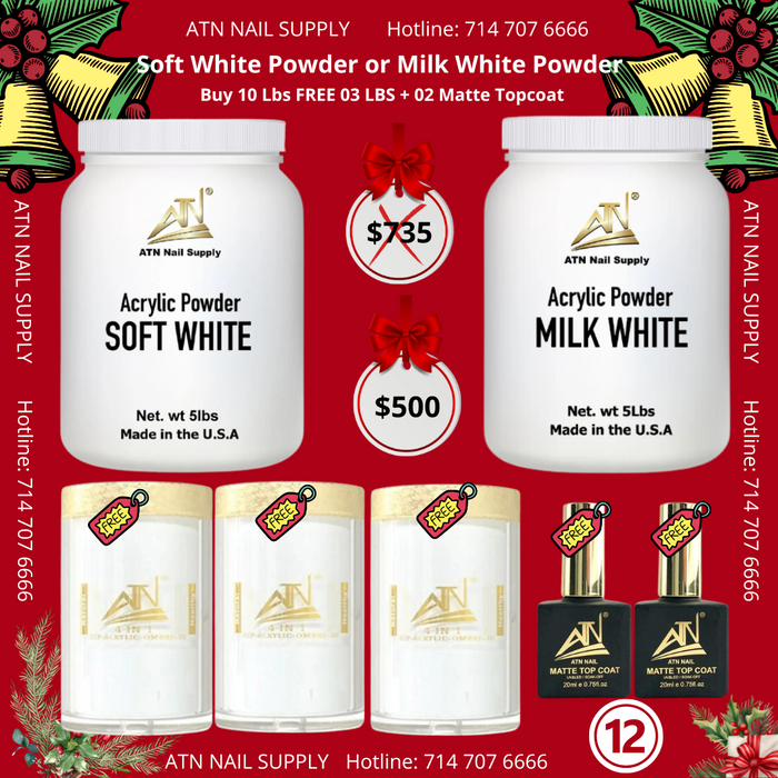 CHRISTMAS SALE 2023- SOFT WHITE POWDER OR MILK WHITE POWDER - BUY 10LBS FREE 03LBS + 2 MATTE TOP COAT(12)