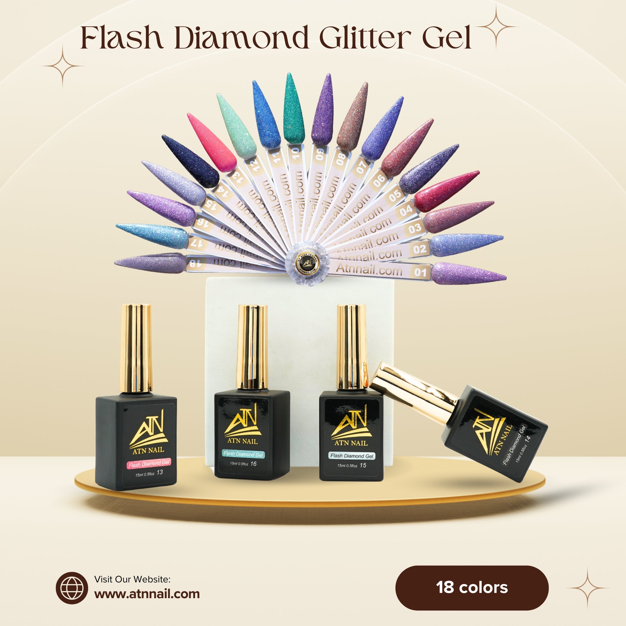 ATN Flash Diamond Glitter Gel - Set 18 Colors