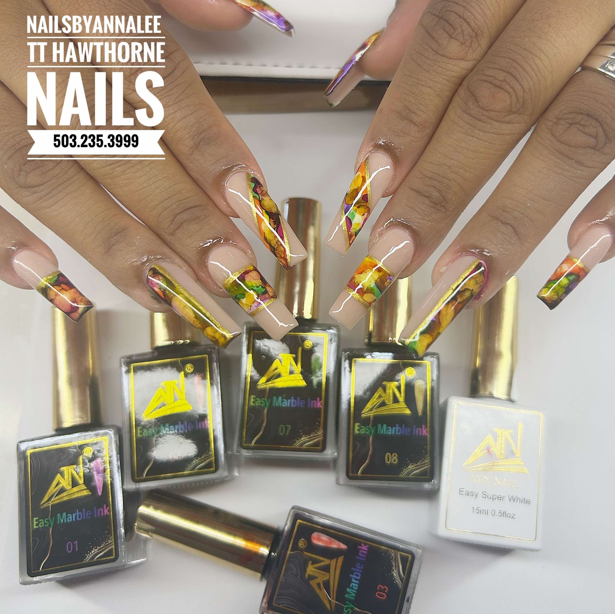 Mực ATN Marble (12 màu) - Bao gồm 1 Gel nở + 1 Lớp phủ mờ
