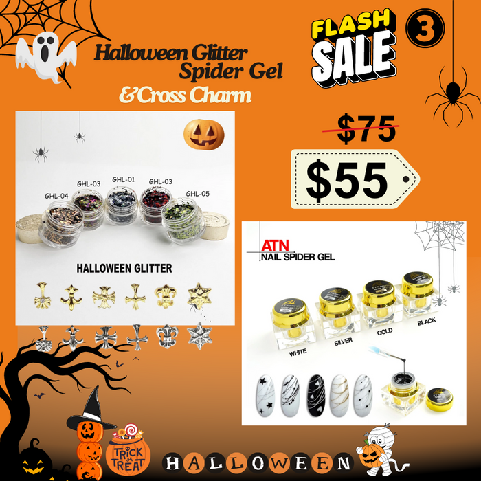 FS0921- Halloween Glitter Spider Gel & Cross Charm