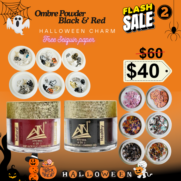 FS0920-Ombre Powder Black & Red + Halloween Charm - tặng Free Sequin paper.