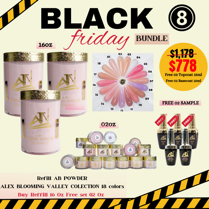 Black Friday 2024- REFILL SET ALEX BLOOMING VALLEY COLLECTION 18 COLORS -16Oz FREE SET ALEX BLOOMING VALLEY POWDER COLLECTION 18 COLORS - 02OZ+ 3TOP COAT 15ML+2 BASE COAT 15ML (8)