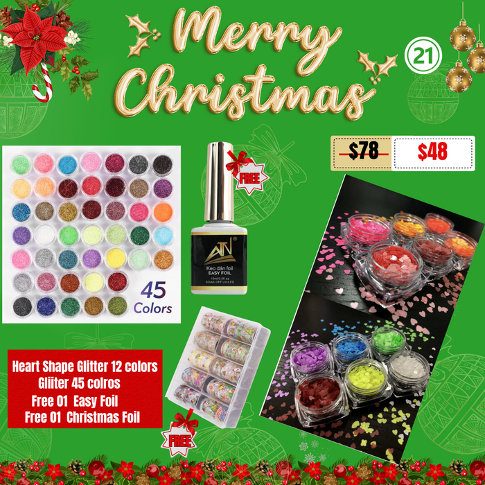 CHRISTMAS 2024 - HEART SHAPE GLITTER 12 COLORS & GLITTER 45 COLORS FREE 01 EASY FOIL & 01 CHRISTMAS FOIL (21)