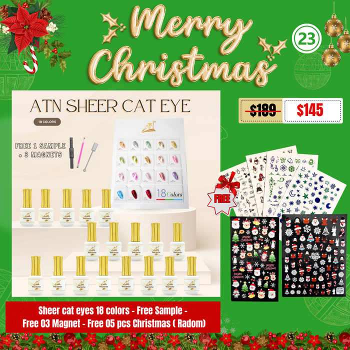 CHRISTMAS 2024 - SHEER CAT EYES 18 COLORS- FREE SAMPLE - FREE 03 MAGNET - FREE 05PCS CHRISTMAS STICKER RANDOM(23)