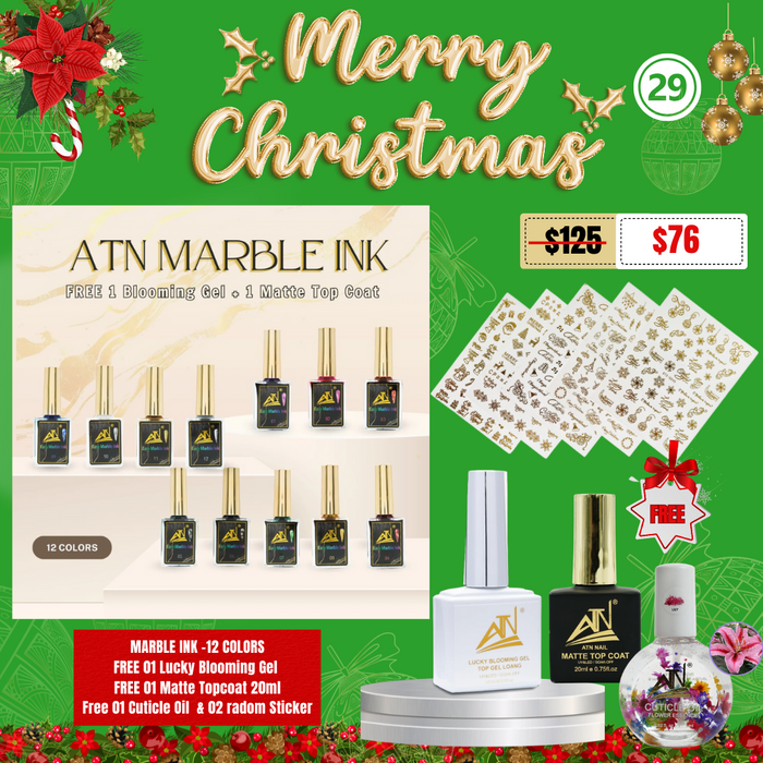 CHRISTMAS 2024 - MARBLE INK 12 COLORS - FREE 01 LUCKY BLOOMING GEL & FREE 01 MATTE TOP COAT 20ML& 01 CUTICLE OIL & 02 RANDOM STICKER (29)