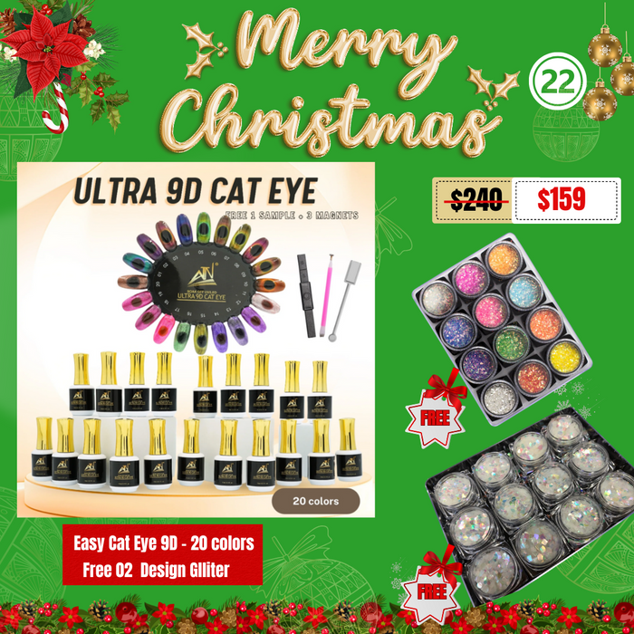 CHRISTMAS 2024 - EASY CAT EYE 9D 20 COLORS FREE 02 DESIGN GLITTER (22)