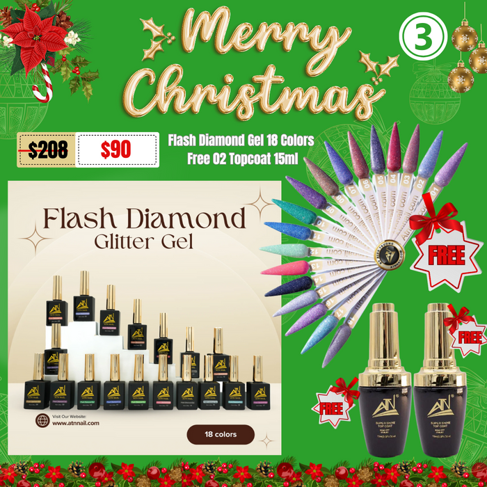 Christmas 2024 - Buy Flash Diamond Glitter Gel 18 colors Free 02 Topcoat 15ml (3)