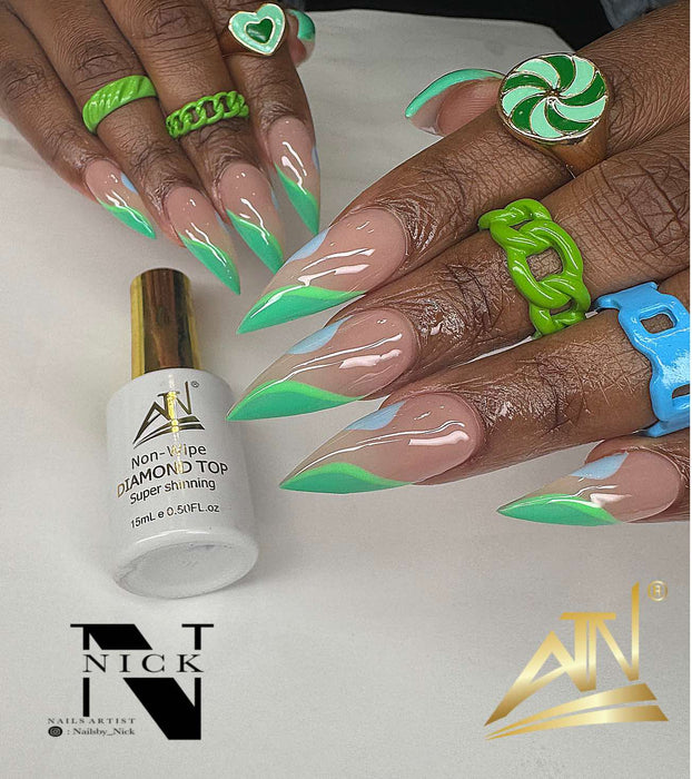 ATN New Diamond Top Coat  – No Wipe Gel Top for Mirror Shine & Long-Lasting Nails | LED/UV Curing | Professional Finish