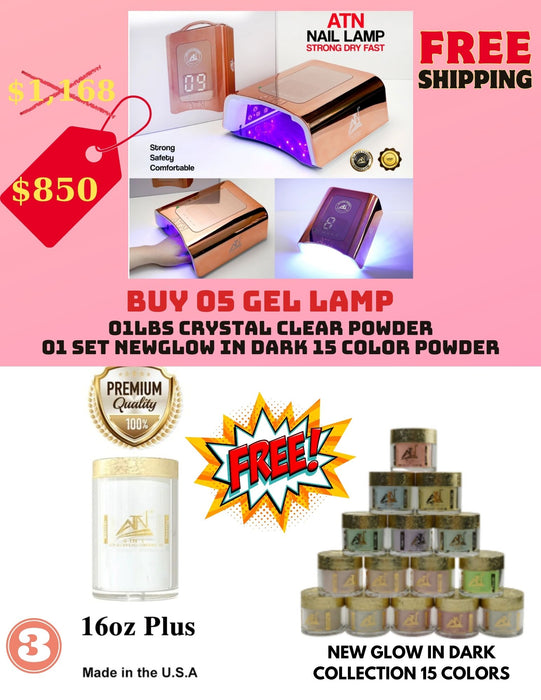 Buy 05  Lamp Gel Rose gold get 01 LBS Crystal Clear + New Glow in dark powder 15 colors