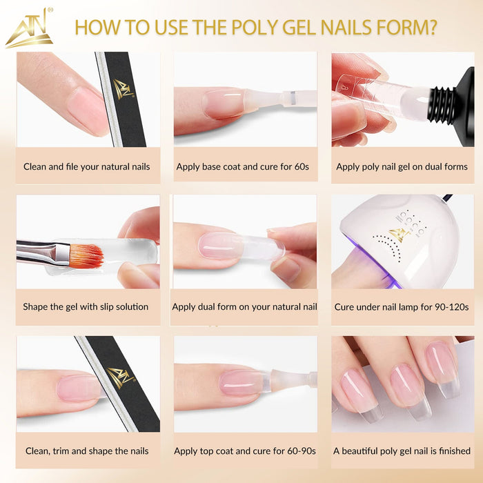 Poly Gel Nail Forms Full Cover Reusable Nail Molds 12 Sizes - Long U-Shaped