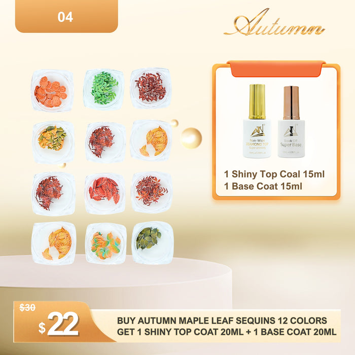 Mid-Autumn Festival – Buy Autumn Maple Leaf Sequins 12 Colors, Get Free Top & Base Coats