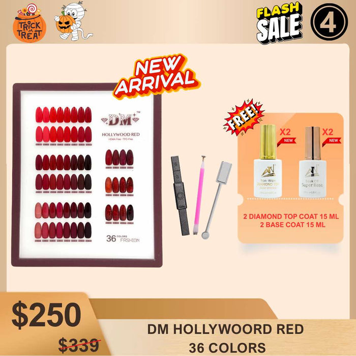 [FS1028] DEAL 04 - DM HOLLYWOOD RED - 36 COLORS | FREE 2 TOP COAT + 2 BASE COAT