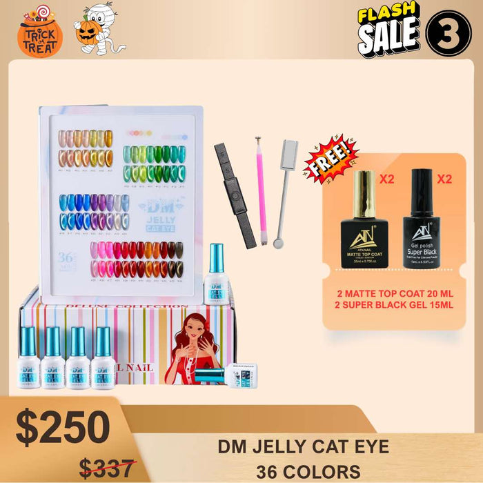 [FS1028] DEAL 03 - DM JELLY CATEYE - 36 COLORS | FREE 2 MATTE TOP COAT + 2 BLACK GEL