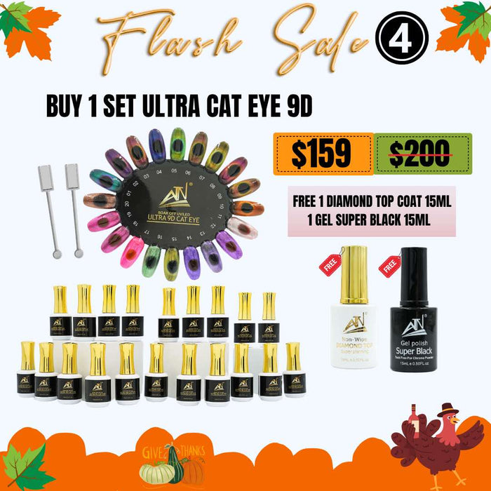 [FS1112] Bundle 1 Set Ultra Cat Eye 9D + 1 Diamond Top Coat + 1 Strong Black Gel
