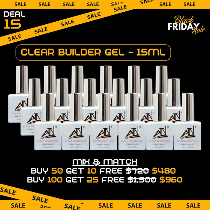 BLACK FRIDAY 2025 [15] - CLEAR BUILDER GEL 15ml | BUY 50 GET 10 FREE | BUY 100 GET 25 FREE
