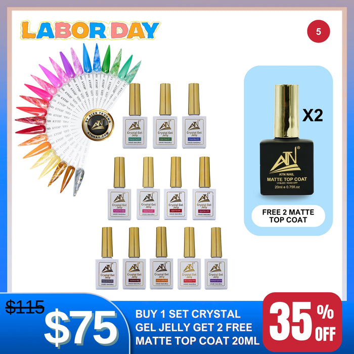 Labor Day - Crystal Gel Jelly Set – 12 Colors + Free 2 Matte Top Coat 20ml