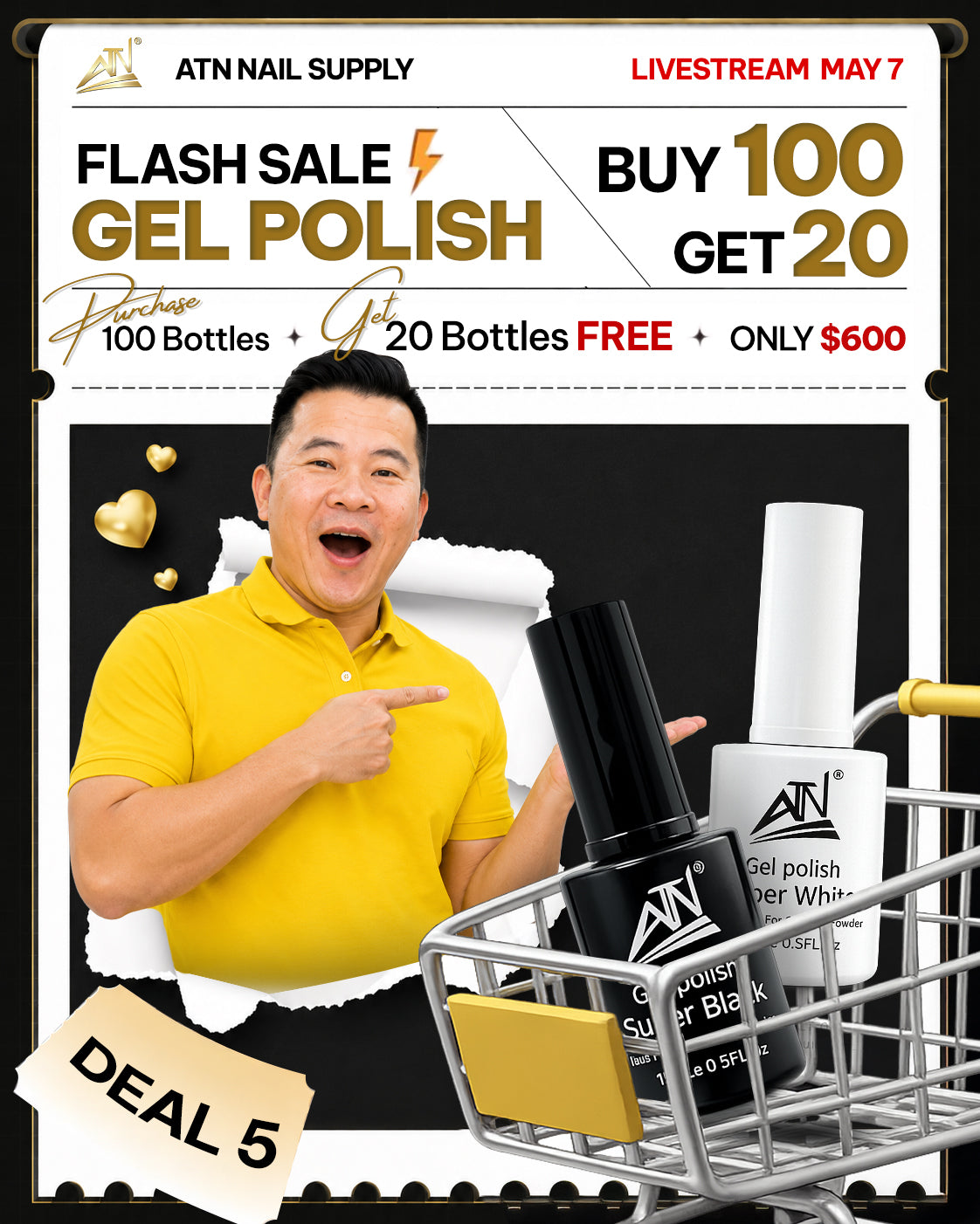 DEAL 5 - BUY 100 GEL POLISH BLACK/ WHITE - FREE 20